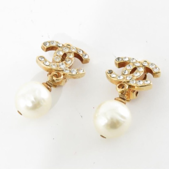 Chanel Pearl Rhinestone Drop Dangle Earrings CC - Picture 2 of 16